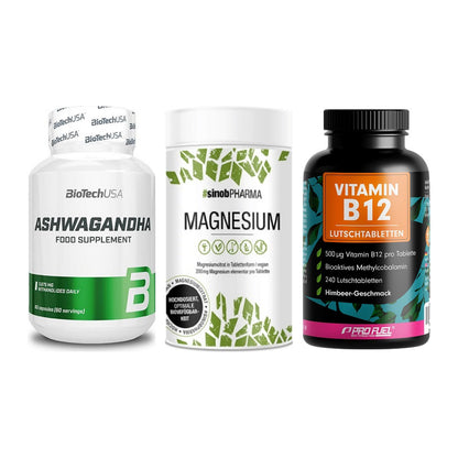 Stress & Balance: BioTech Ashwaga + Sinob Magnesium + ProFuel Vitamin – alle enthaltenen Artikel