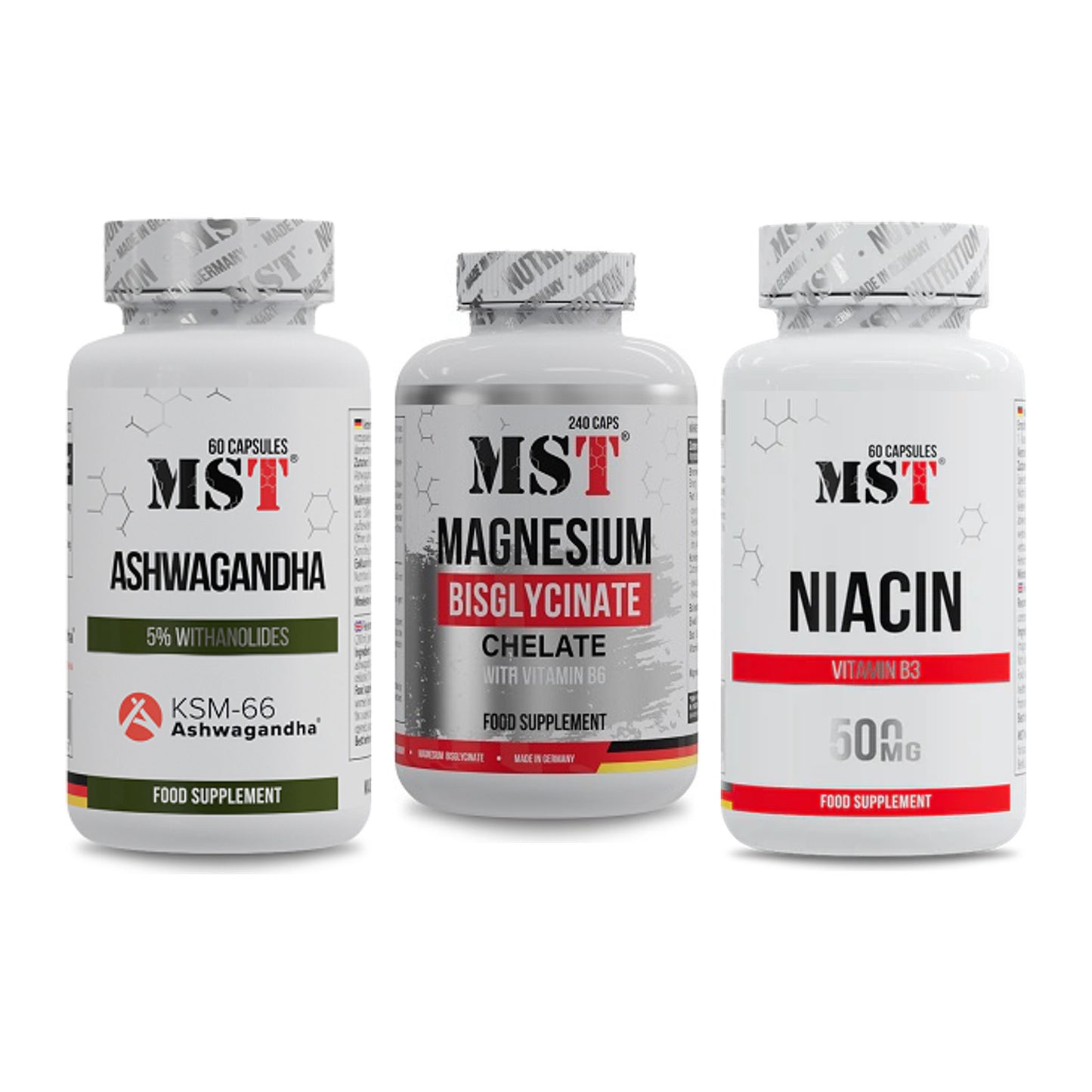 Stress & Balance: MST Ashwagandha + MST Magnesium + MST Niacin – alle enthaltenen Artikel