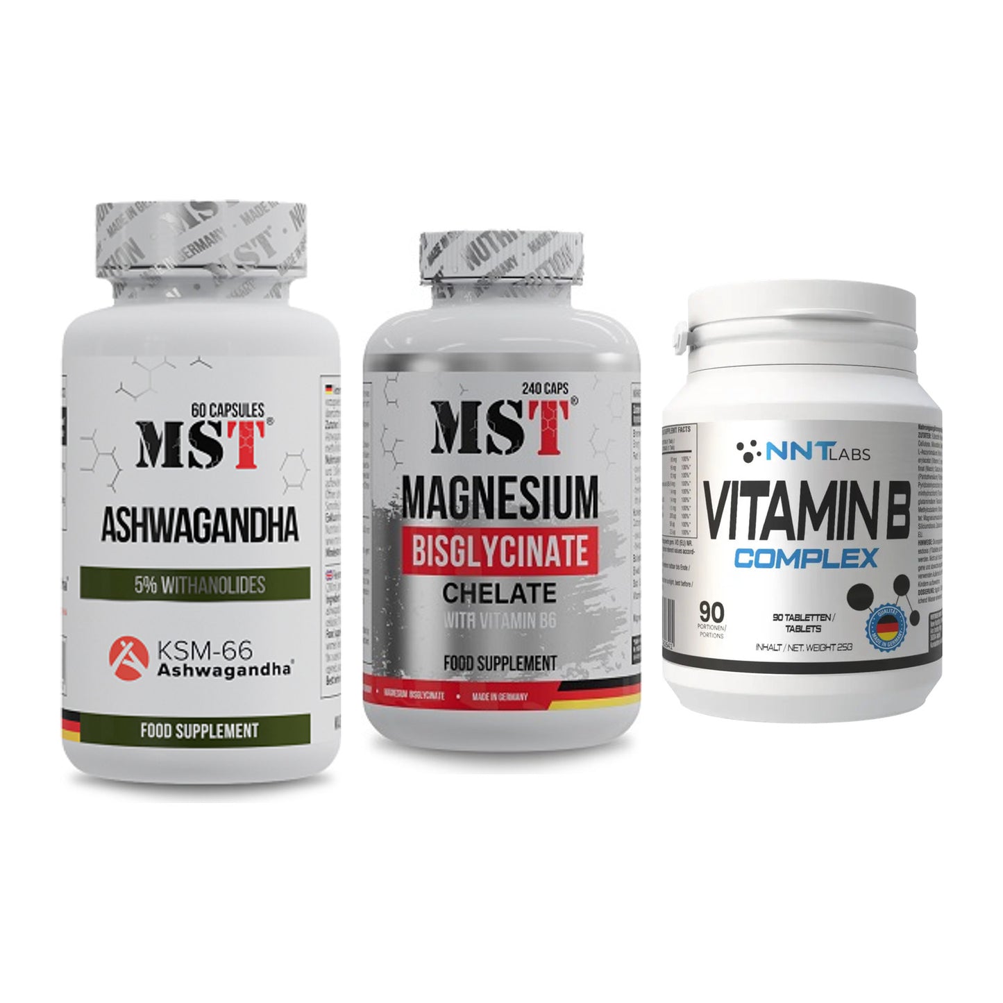 Stress & Balance: MST Ashwagandha + MST Magnesium + NNT Vitamin B – alle enthaltenen Artikel