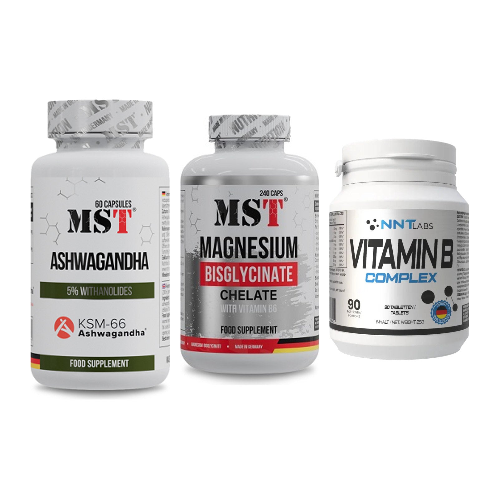 Stress & Balance: MST Ashwagandha + MST Magnesium + NNT Vitamin B – alle enthaltenen Artikel