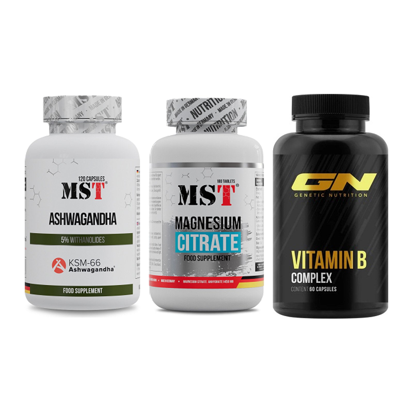 Stress & Balance: MST Ashwagandha + MST Magnesium + GN Vitamin – alle enthaltenen Artikel