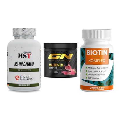 Stress & Balance: MST Ashwagandha + GN Magnesium + ProFuel BIOTIN – alle enthaltenen Artikel