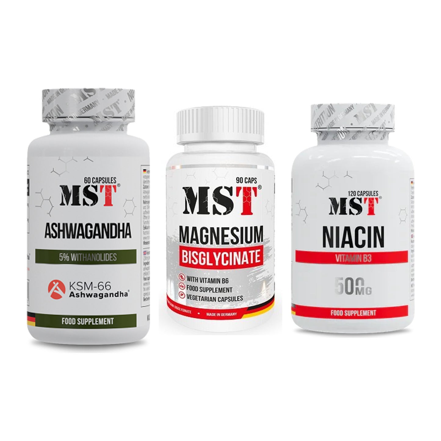 MST Stress & Balance: Ashwagandha + Magnesium + Niacin – alle enthaltenen Artikel