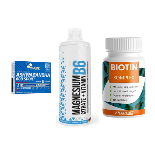 Stress & Balance: Olimp Ashwagand + MST Magnesium + ProFuel BIOTIN – alle enthaltenen Artikel