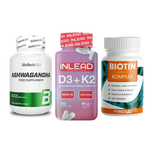 Stress & Balance: BioTech Ashwaga + INLEAD Vitamin + ProFuel BIOTIN – alle enthaltenen Artikel