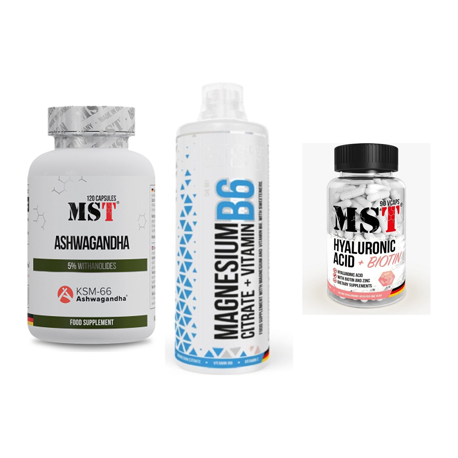 Stress & Balance: MST Ashwagandha + MST Magnesium + MST Hyaluronic – alle enthaltenen Artikel