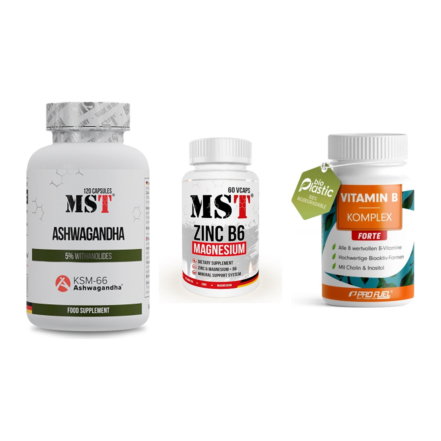 Stress & Balance: MST Ashwagandha + MST Zinc + ProFuel Vitamin – alle enthaltenen Artikel
