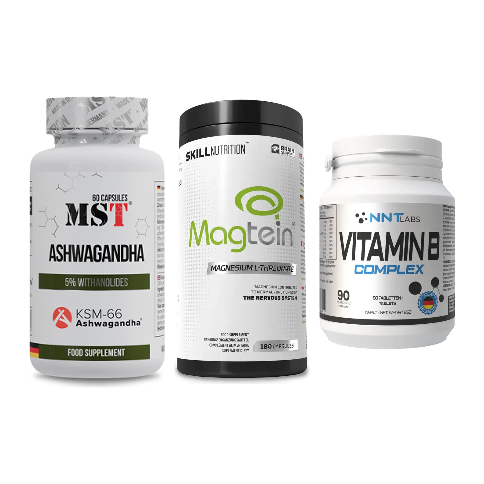 Stress & Balance: MST Ashwagandha + Skill Nutrition + NNT Vitamin B – alle enthaltenen Artikel