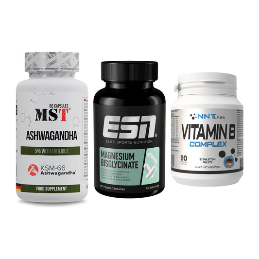 Stress & Balance: MST Ashwagandha + ESN Magnesium + NNT Vitamin B – alle enthaltenen Artikel