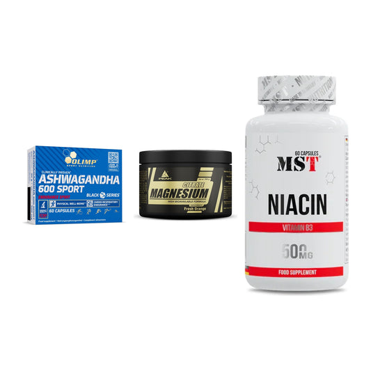 Stress & Balance: Olimp Ashwagand + Peak Magnesium + MST Niacin – alle enthaltenen Artikel