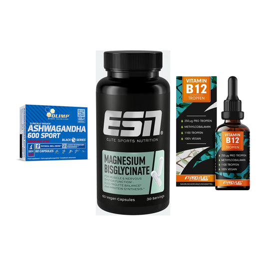 Stress & Balance: Olimp Ashwagand + ESN Magnesium + ProFuel Vitamin – alle enthaltenen Artikel