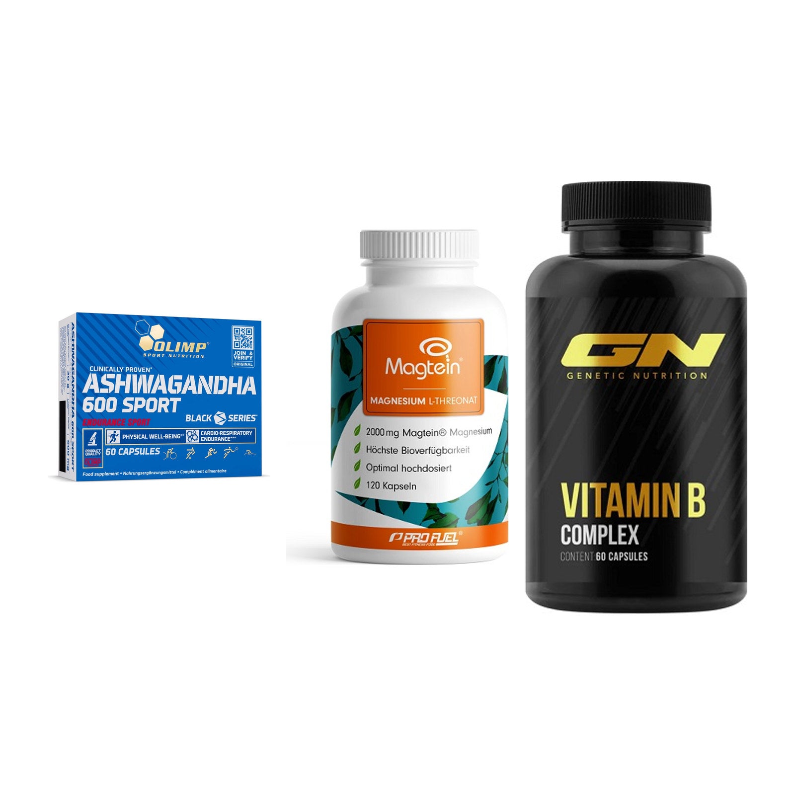 Stress & Balance: Olimp Ashwagand + ProFuel Magnesi + GN Vitamin – alle enthaltenen Artikel