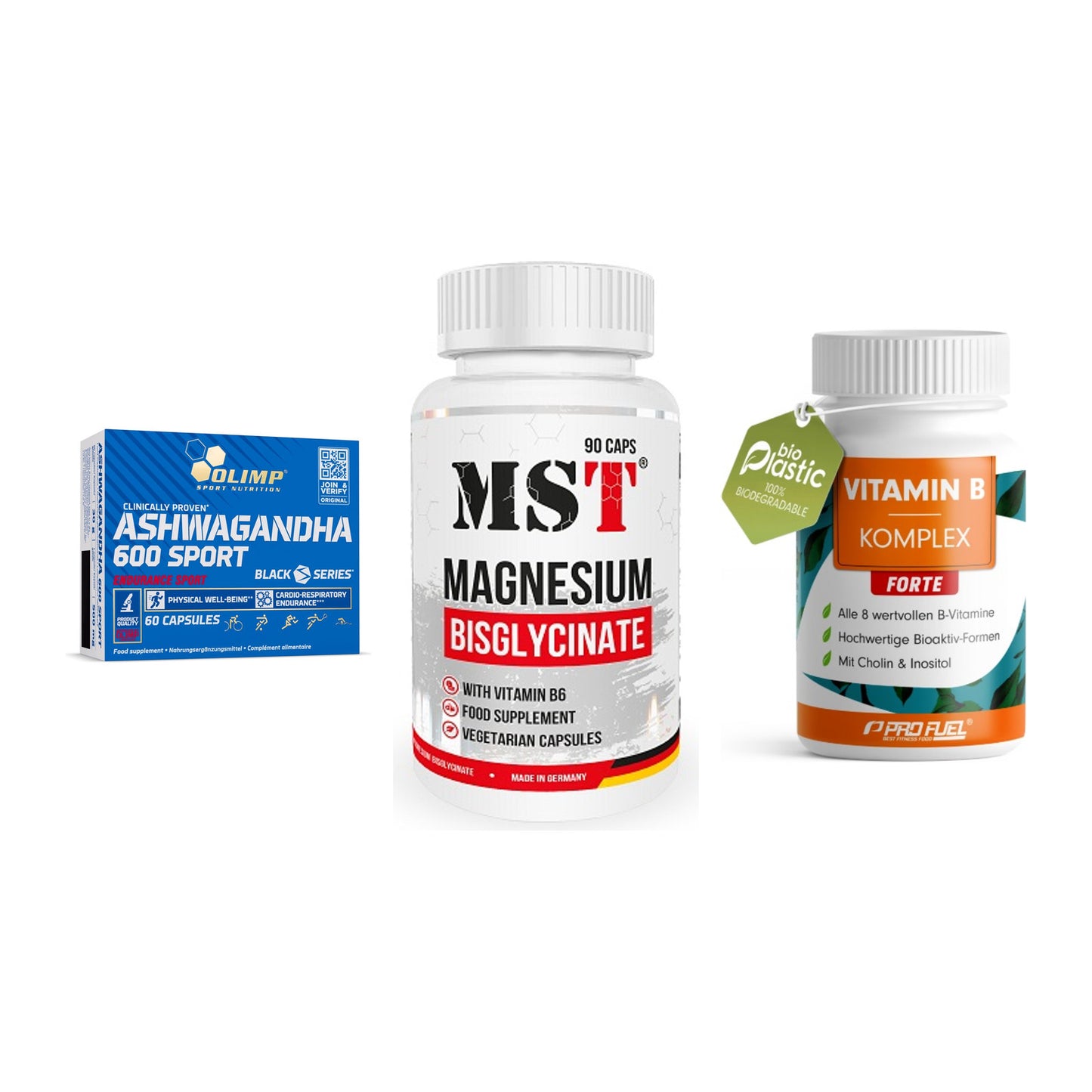 Stress & Balance: Olimp Ashwagand + MST Magnesium + ProFuel Vitamin – alle enthaltenen Artikel