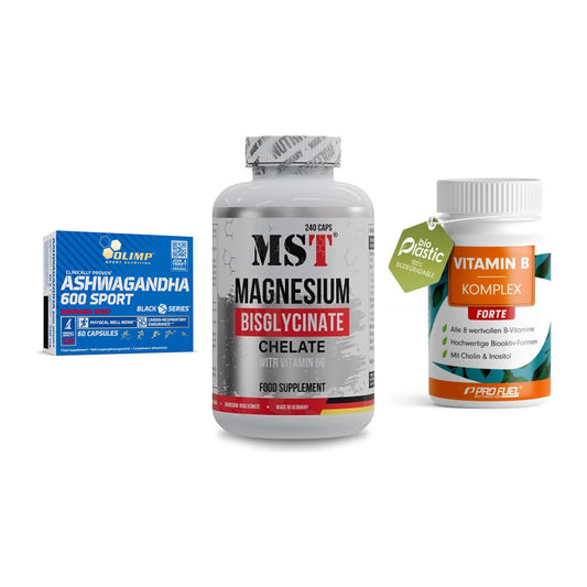 Stress og balanse: Olimp Ashwagand + MST Magnesium + ProFuel Vitamin – alle varer inkludert