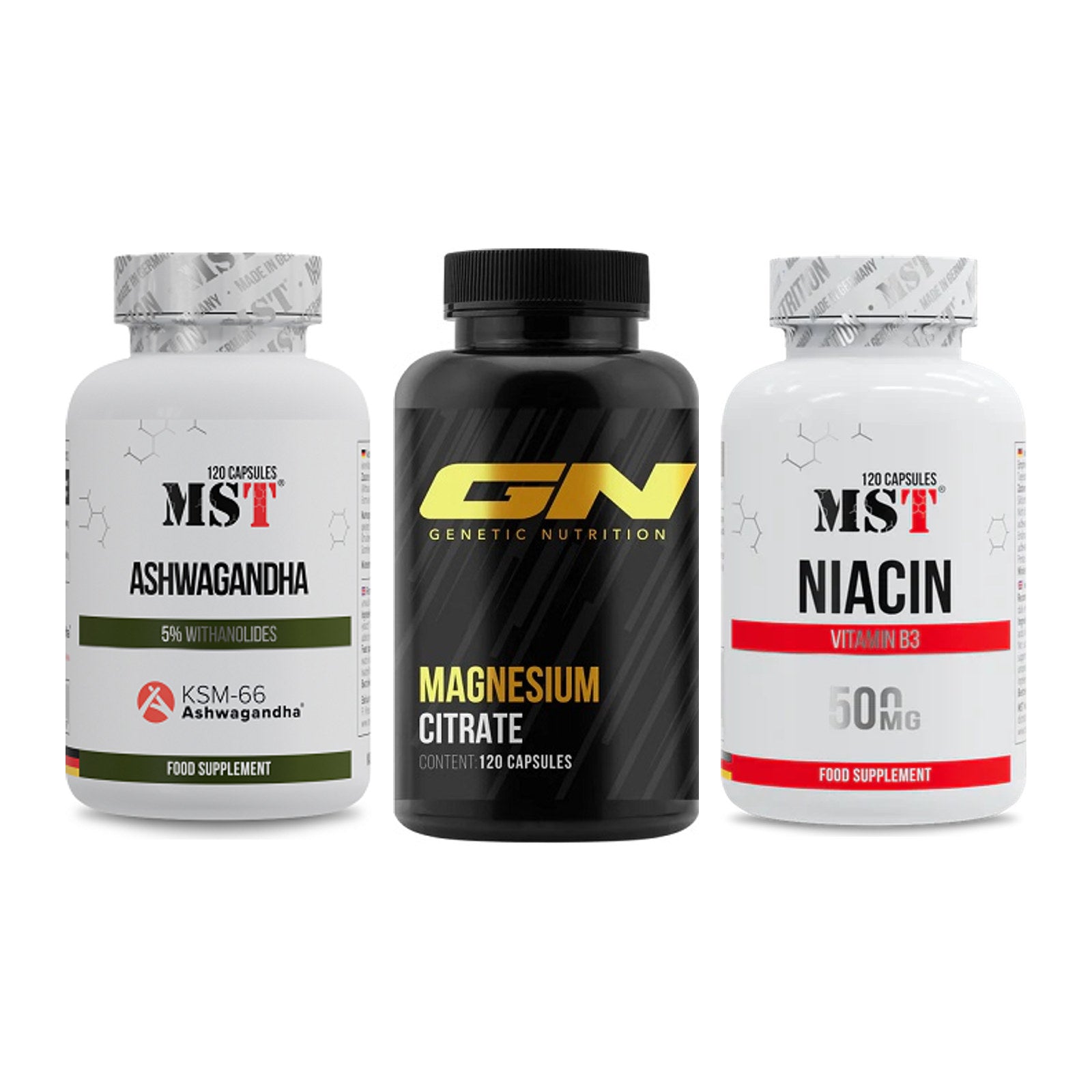 Stress & Balance: MST Ashwagandha + GN Magnesium + MST Niacin – alle enthaltenen Artikel