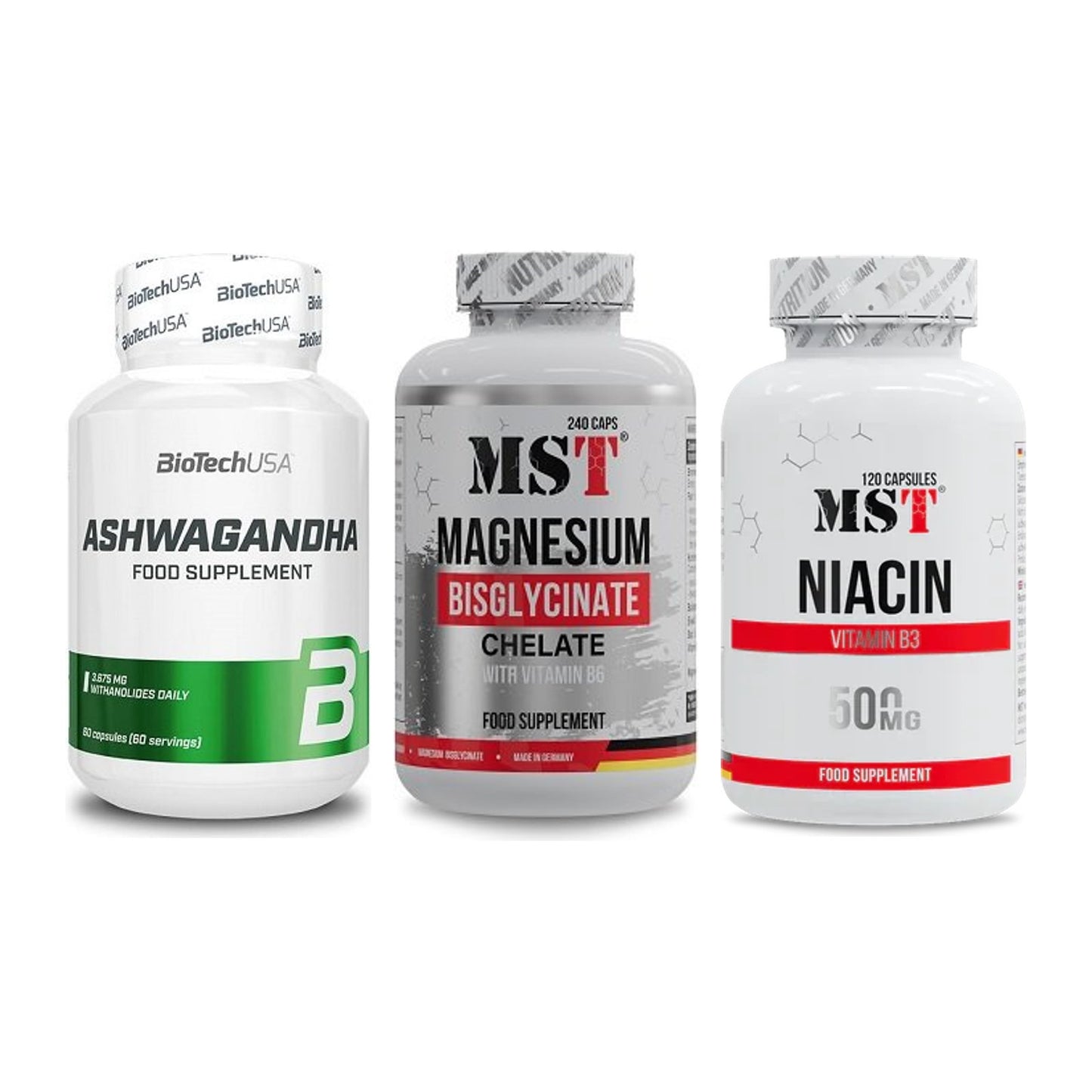 Stress & Balance: BioTech Ashwaga + MST Magnesium + MST Niacin – alle enthaltenen Artikel