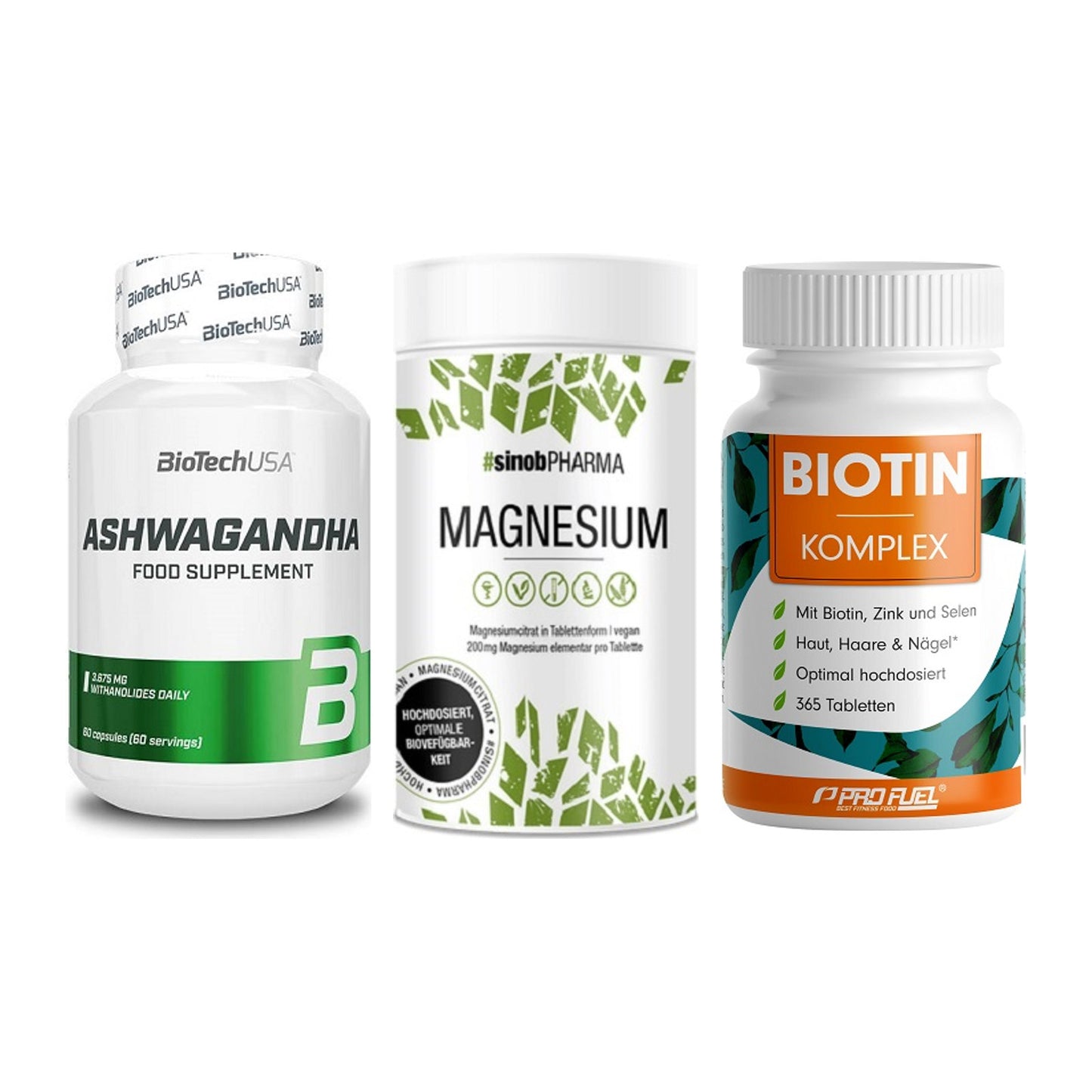Stress & Balance: BioTech Ashwaga + Sinob Magnesium + ProFuel BIOTIN – alle enthaltenen Artikel