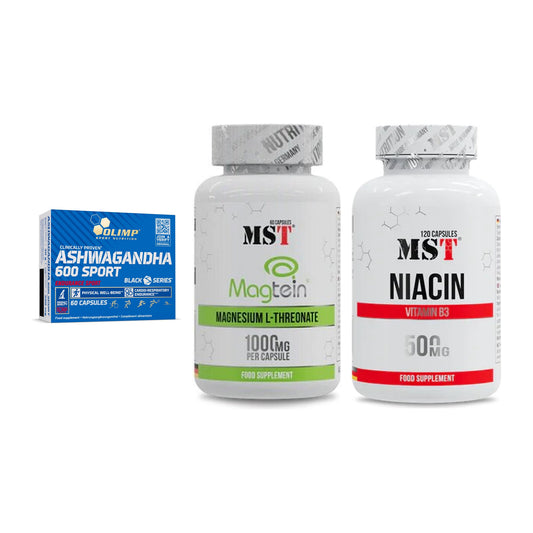 Stress & Balance: Olimp Ashwagand + MST Magnesium + MST Niacin – alle enthaltenen Artikel