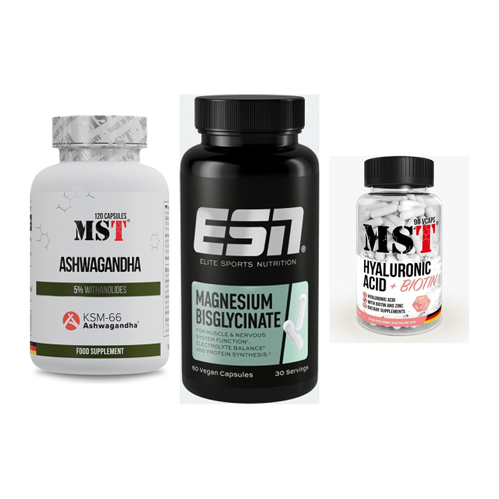 Stress & Balance: MST Ashwagandha + ESN Magnesium + MST Hyaluronic – alle enthaltenen Artikel