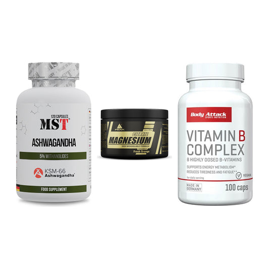 Stress & Balance: MST Ashwagandha + Peak Magnesium + Body Attack – alle enthaltenen Artikel