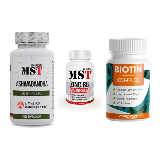 Stress & Balance: MST Ashwagandha + MST Zinc + ProFuel BIOTIN – alle enthaltenen Artikel