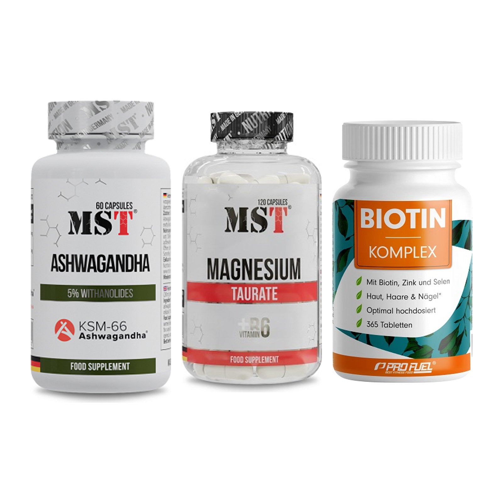 Stress & Balance: MST Ashwagandha + MST Magnesium + ProFuel BIOTIN – alle enthaltenen Artikel