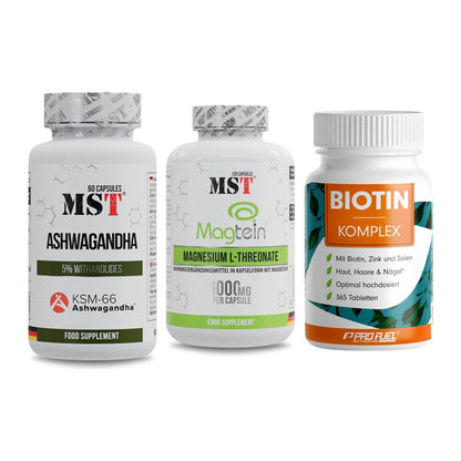 Stress & Balance: MST Ashwagandha + MST Magnesium + ProFuel BIOTIN – alle enthaltenen Artikel