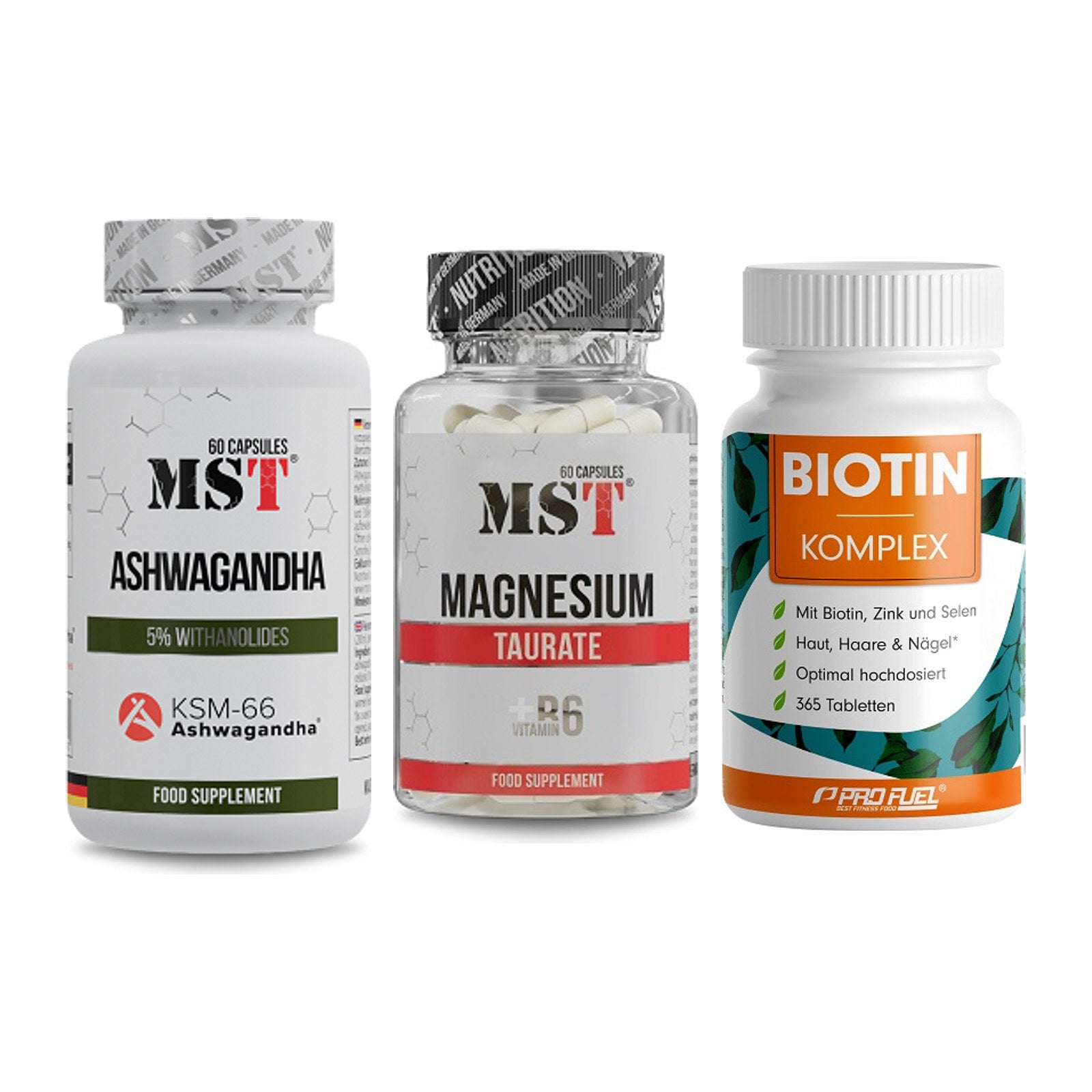 Stress & Balance: MST Ashwagandha + MST Magnesium + ProFuel BIOTIN – alle enthaltenen Artikel