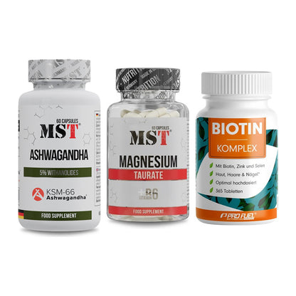 Stress & Balance: MST Ashwagandha + MST Magnesium + ProFuel BIOTIN – alle enthaltenen Artikel