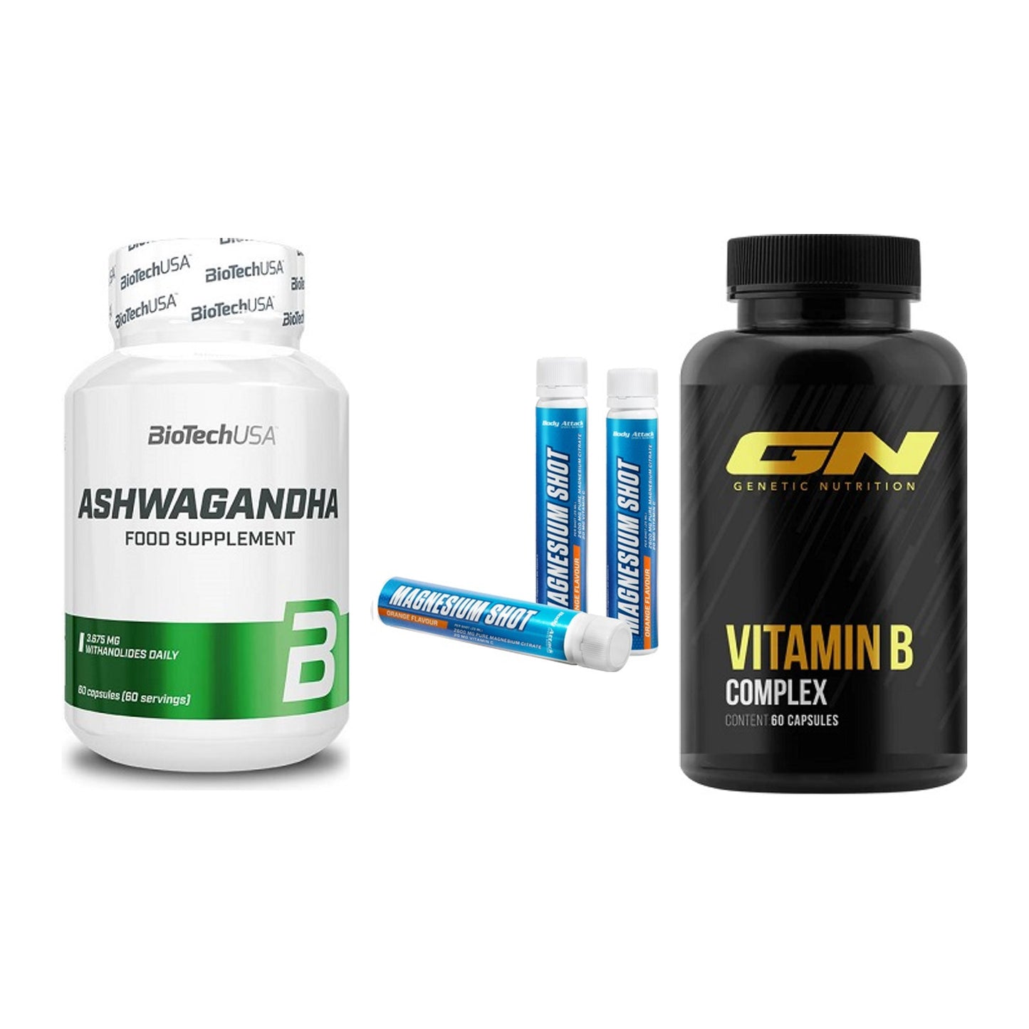 Stress & Balance: BioTech Ashwaga + Body Attack + GN Vitamin – alle enthaltenen Artikel