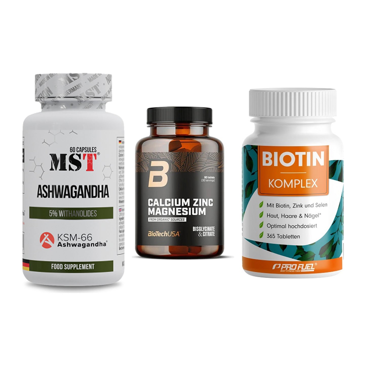 Stress & Balance: MST Ashwagandha + BioTech Calcium + ProFuel BIOTIN – alle enthaltenen Artikel
