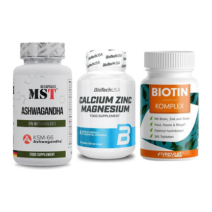 Stress & Balance: MST Ashwagandha + BioTech Calcium + ProFuel BIOTIN – alle enthaltenen Artikel