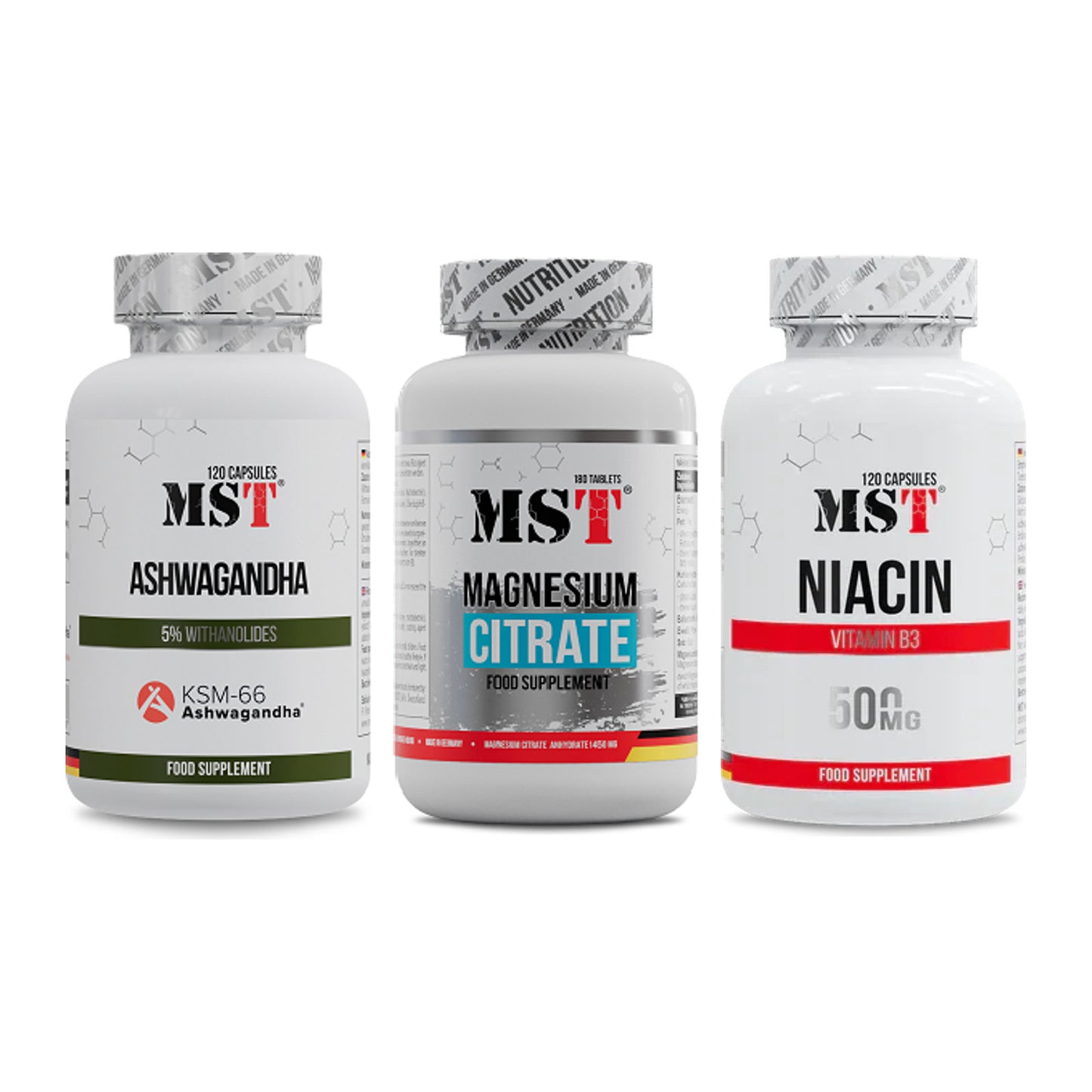 MST Stress & Balance: Ashwagandha + Magnesium + Niacin – alle enthaltenen Artikel