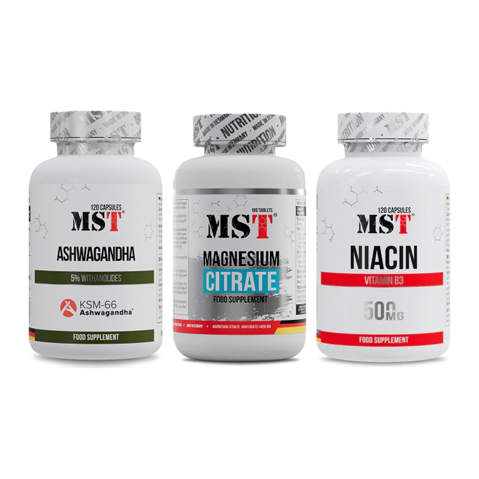 MST Stress & Balance: Ashwagandha + Magnesium + Niacin – alle enthaltenen Artikel