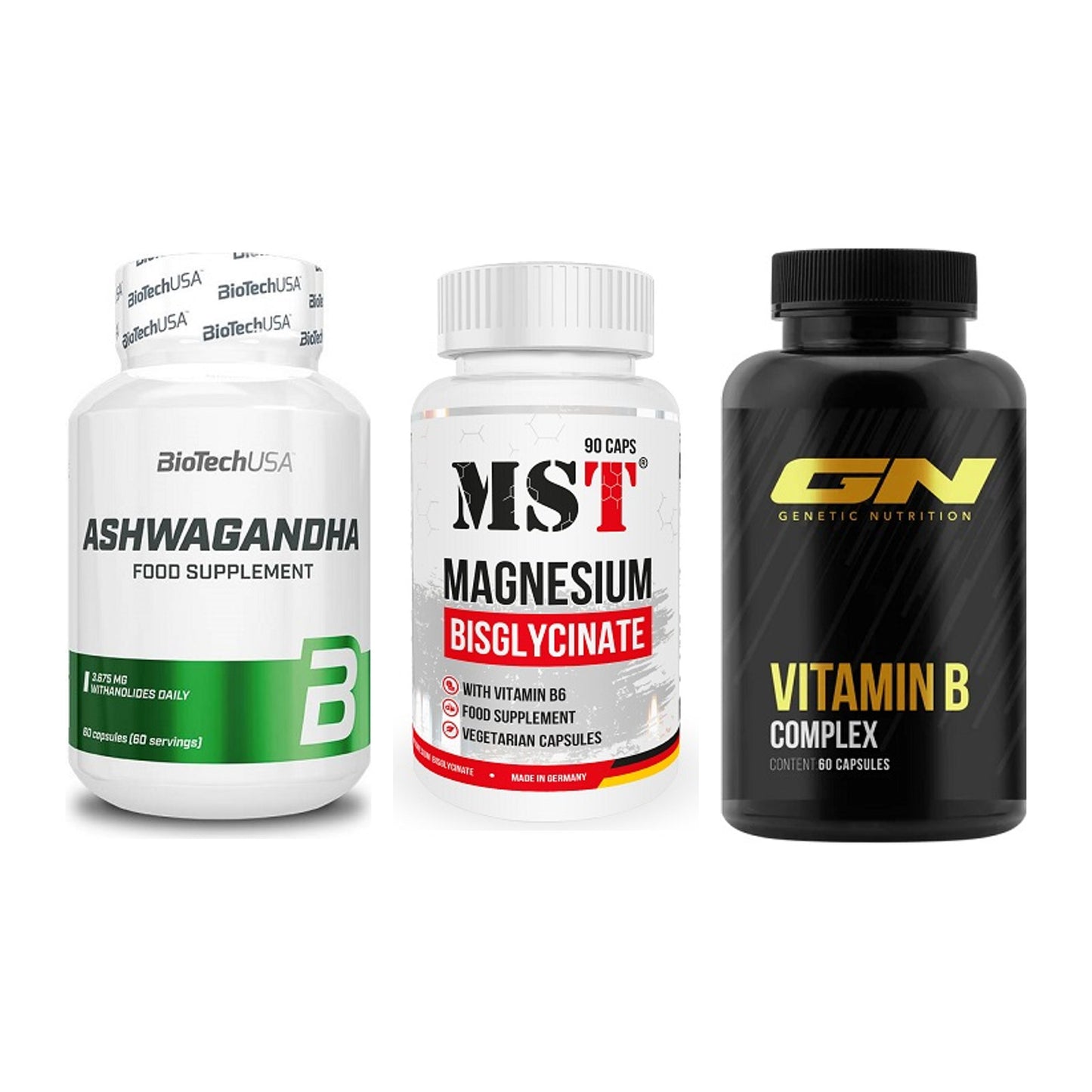 Stress & Balance: BioTech Ashwaga + MST Magnesium + GN Vitamin – alle enthaltenen Artikel
