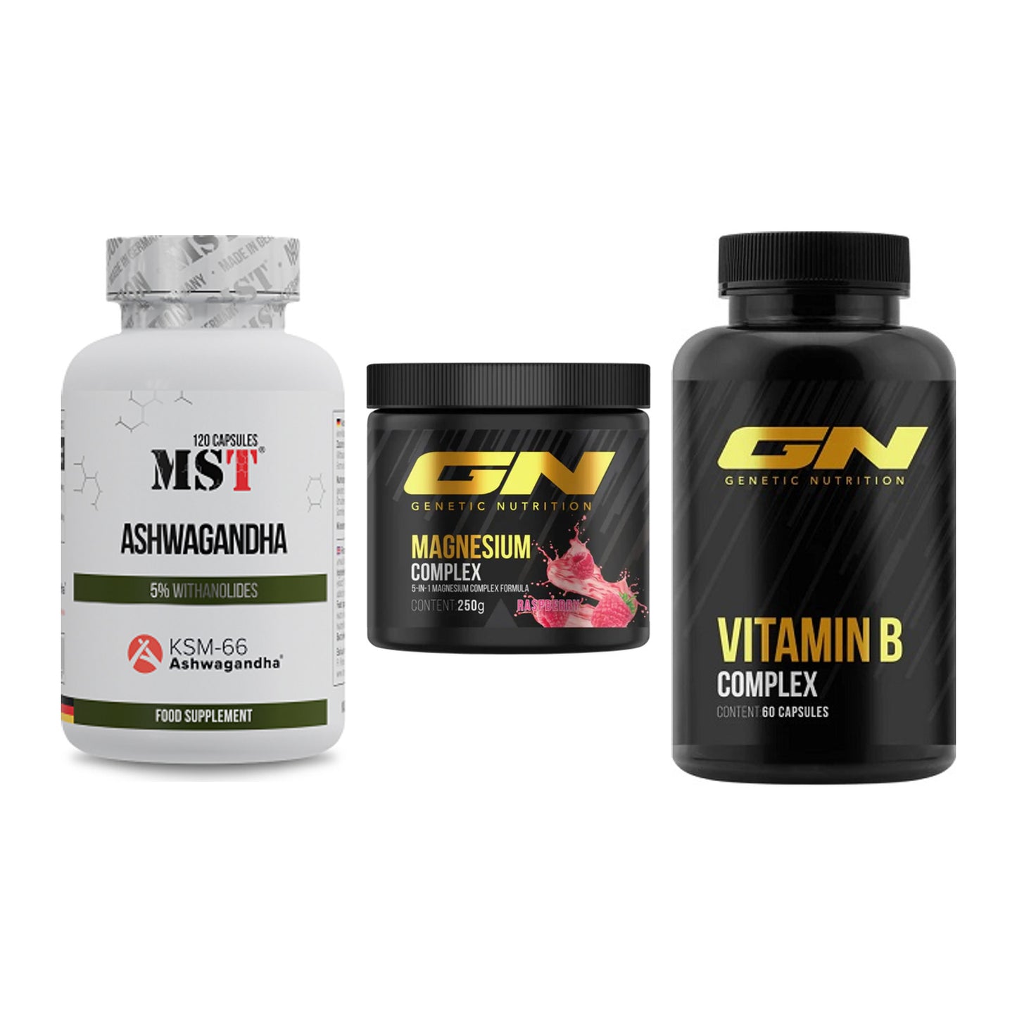 Stress & Balance: MST Ashwagandha + GN Magnesium + GN Vitamin – alle enthaltenen Artikel