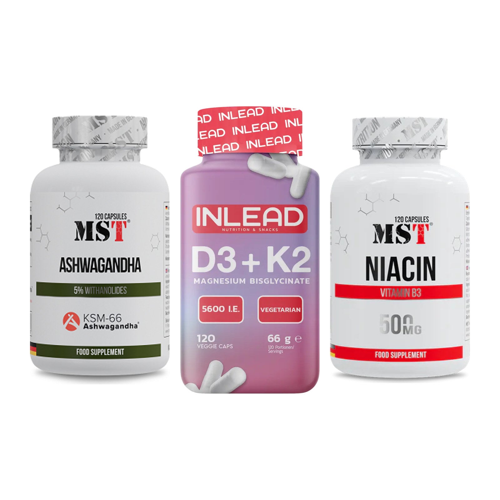 Stress & Balance: MST Ashwagandha + INLEAD Vitamin + MST Niacin – alle enthaltenen Artikel