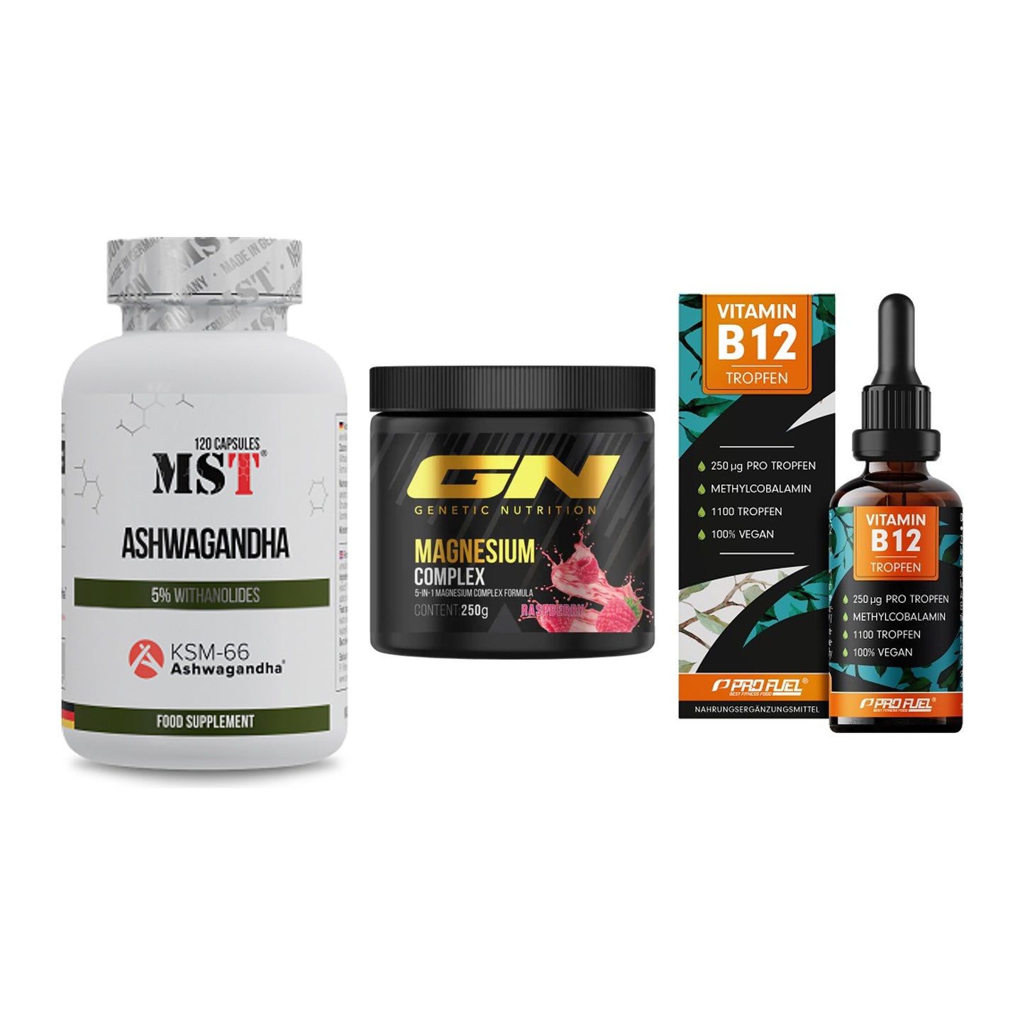 Stress & Balance: MST Ashwagandha + GN Magnesium + ProFuel Vitamin – alle enthaltenen Artikel