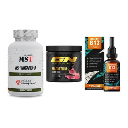 Stress & Balance: MST Ashwagandha + GN Magnesium + ProFuel Vitamin – alle enthaltenen Artikel