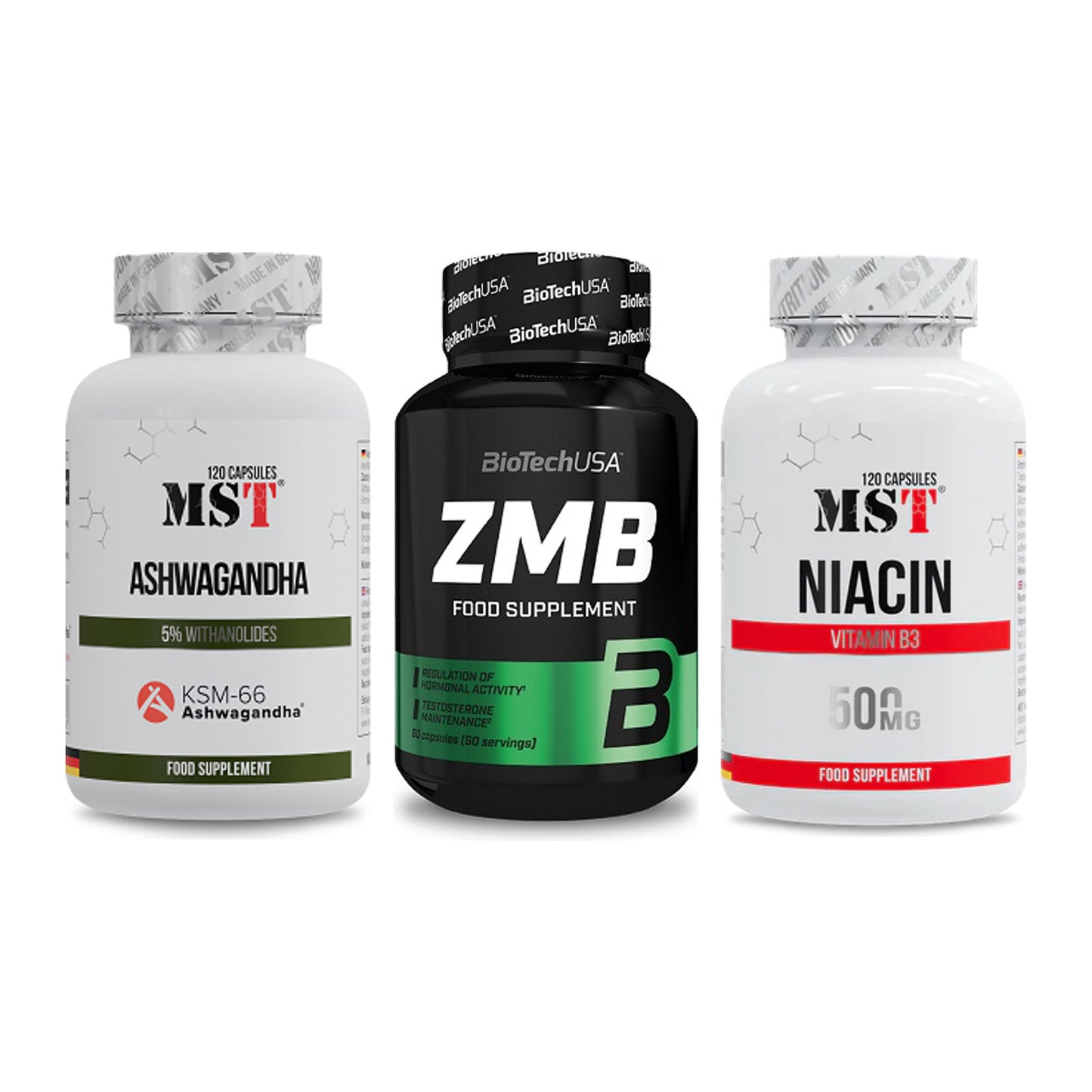 Stress & Balance: MST Ashwagandha KSM-66 + BioTech ZMB + MST Niacin – alle enthaltenen Artikel