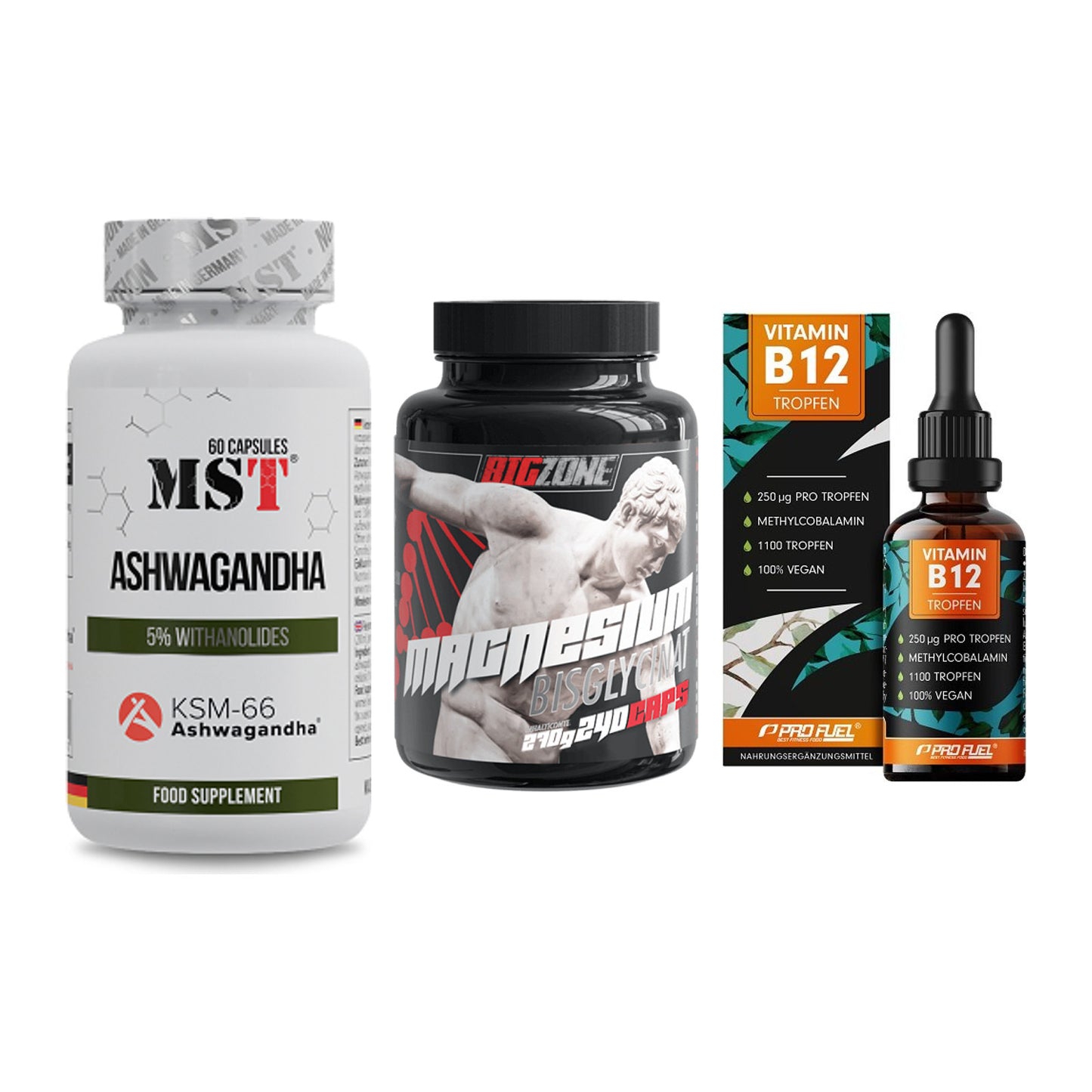 Stress & Balance: MST Ashwagandha + Big Zone + ProFuel Vitamin – alle enthaltenen Artikel