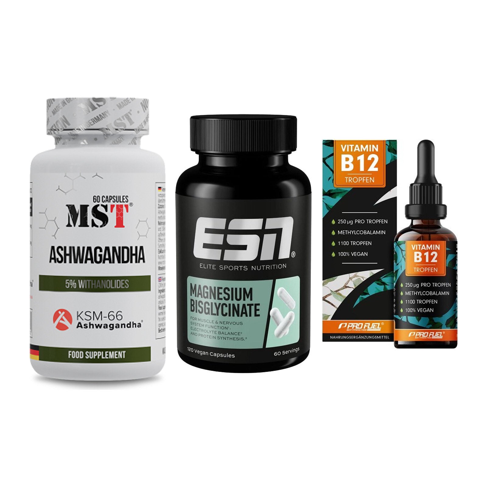 Stress & Balance: MST Ashwagandha + ESN Magnesium + ProFuel Vitamin – alle enthaltenen Artikel