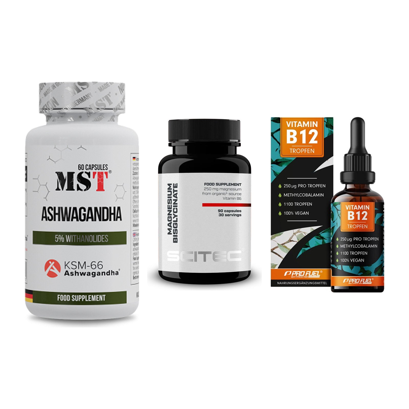 Stress & Balance: MST Ashwagandha + Scitec Magnesiu + ProFuel Vitamin – alle enthaltenen Artikel
