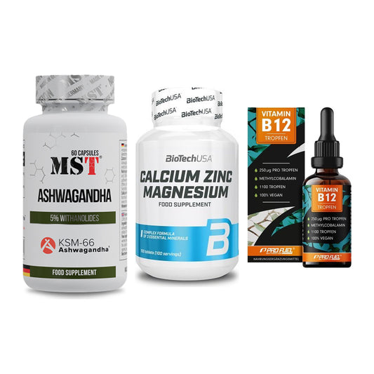 Stress & Balance: MST Ashwagandha + BioTech Calcium + ProFuel Vitamin – alle enthaltenen Artikel