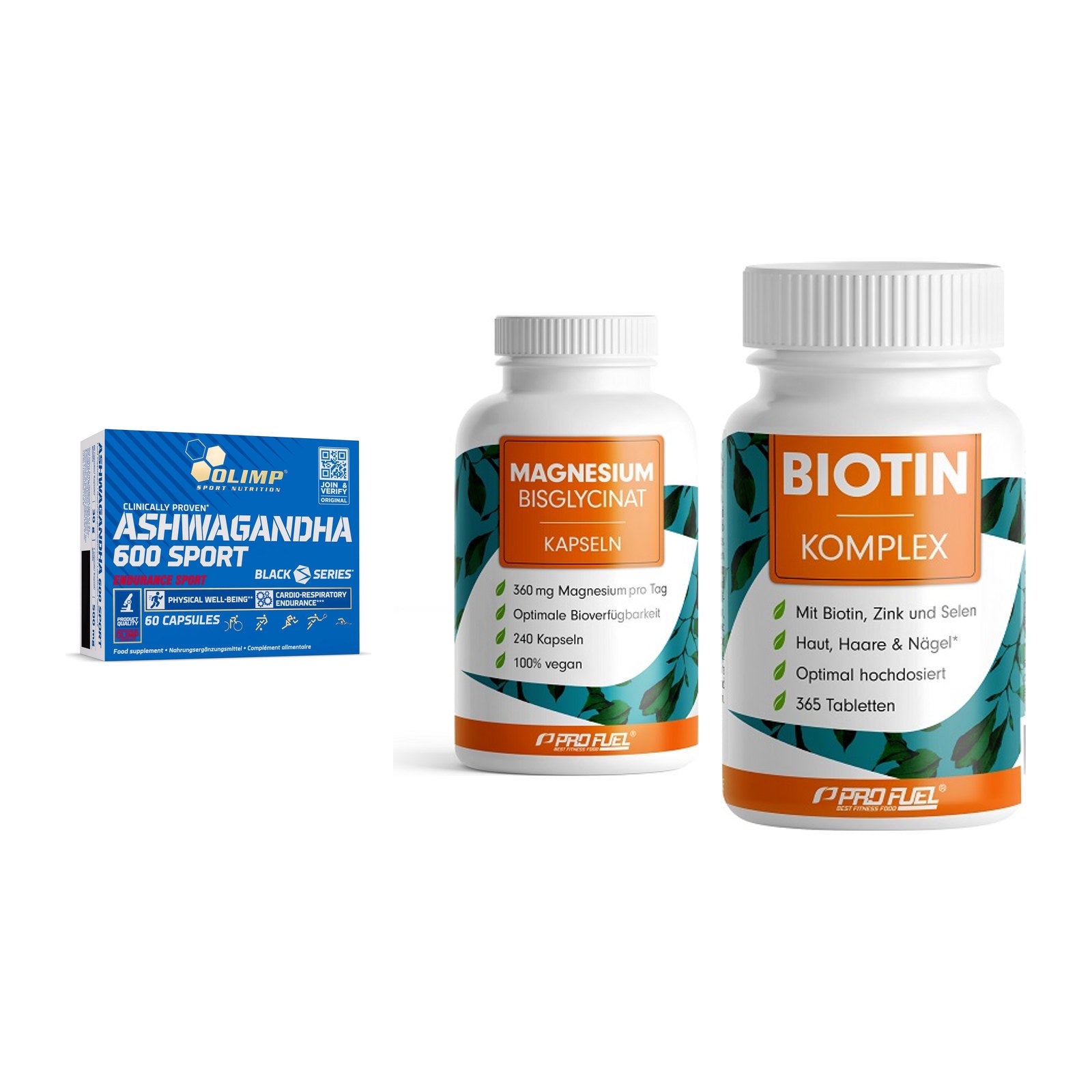Stress & Balance: Olimp Ashwagand + ProFuel Magnesi + ProFuel BIOTIN – alle enthaltenen Artikel