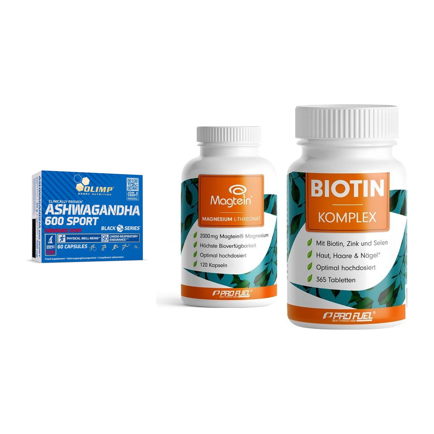 Stress & Balance: Olimp Ashwagand + ProFuel Magnesi + ProFuel BIOTIN – alle enthaltenen Artikel