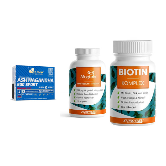Stress & Balance: Olimp Ashwagand + ProFuel Magnesi + ProFuel BIOTIN – alle enthaltenen Artikel