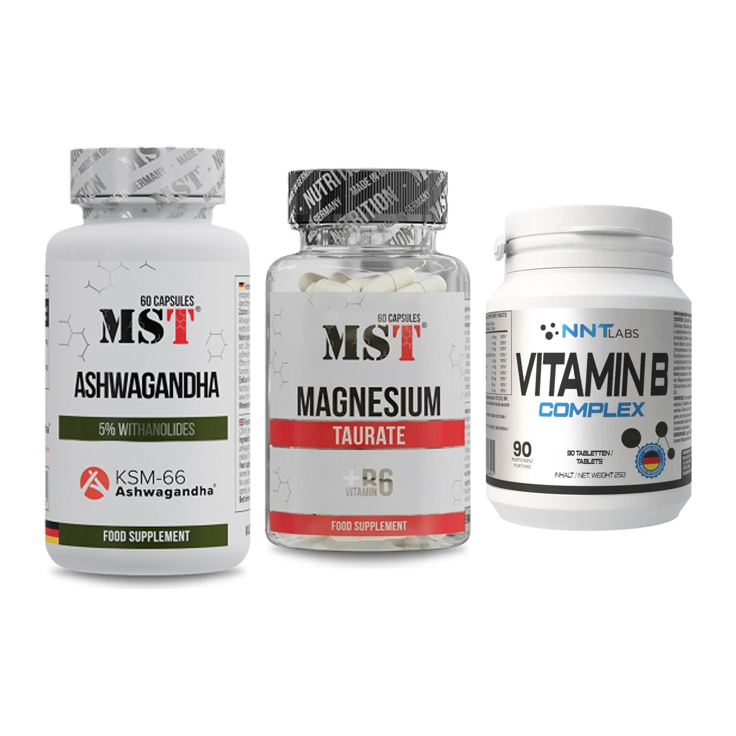 Stress & Balance: MST Ashwagandha + MST Magnesium + NNT Vitamin B – alle enthaltenen Artikel