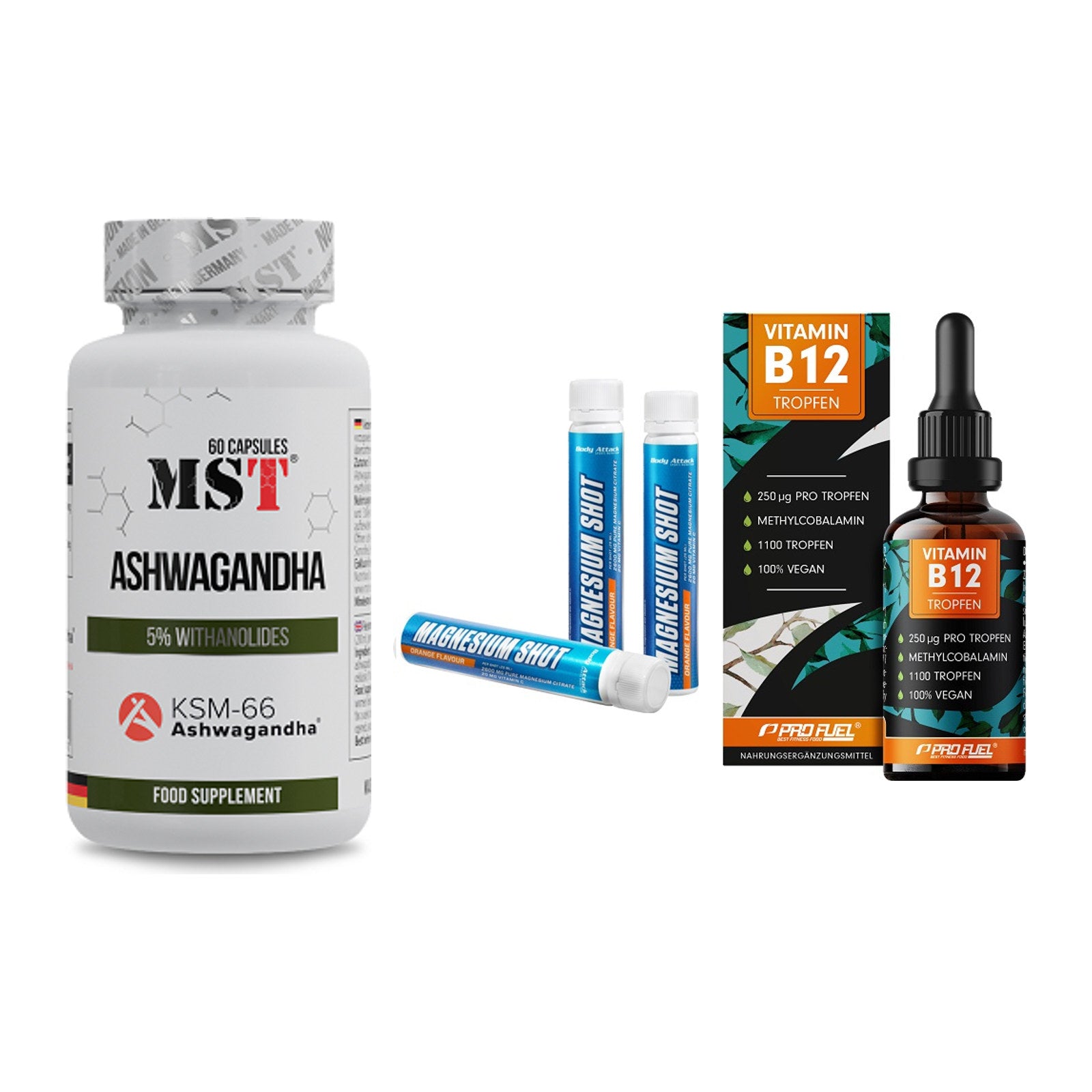 Stress & Balance: MST Ashwagandha + Body Attack + ProFuel Vitamin – alle enthaltenen Artikel