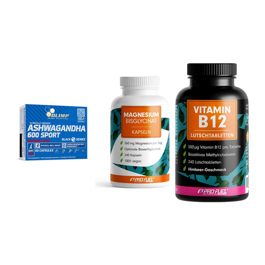 Stress & Balance: Olimp Ashwagand + ProFuel Magnesi + ProFuel Vitamin – alle enthaltenen Artikel